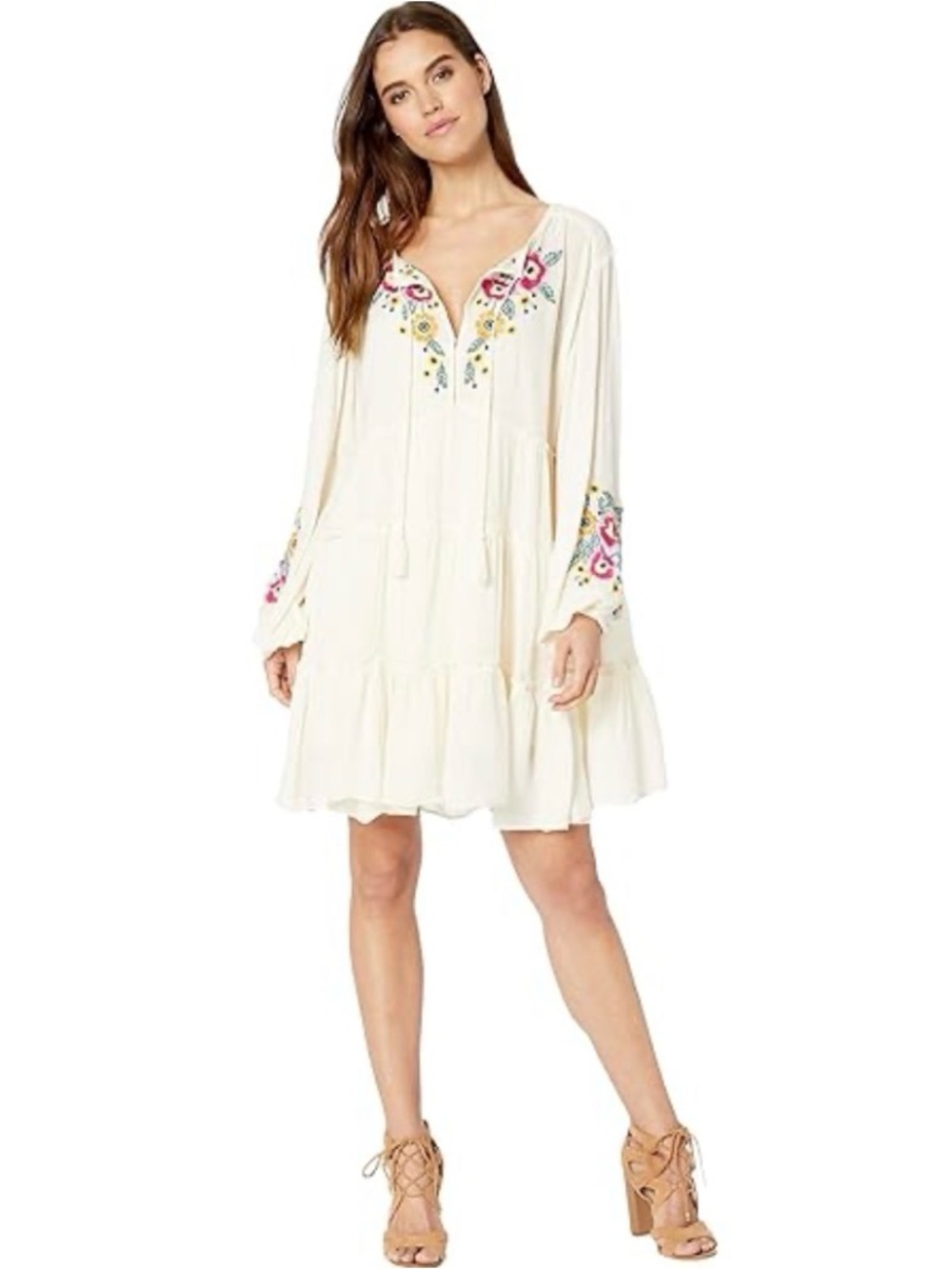 Free People 'Spell On You' embroidered mini dress in ecru M